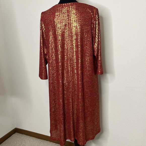 Heartsoul Plus size 2X red and gold shimmer 3/4 sleeve dress - Picture 6 of 12